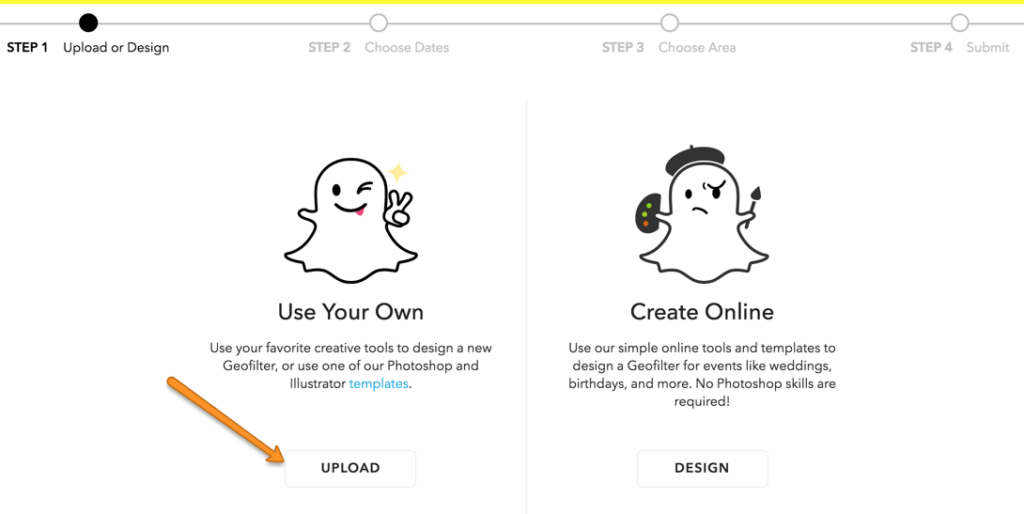 Snapchat filter upload screen 