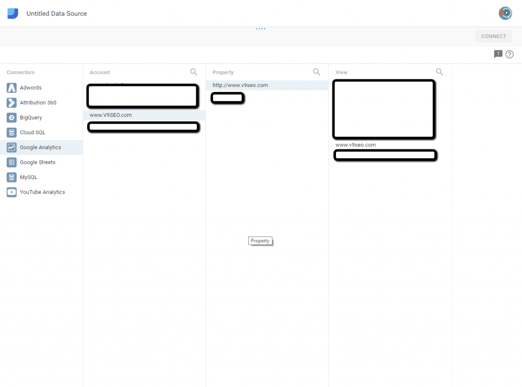 Selecting the correct GA Account, Property, and View