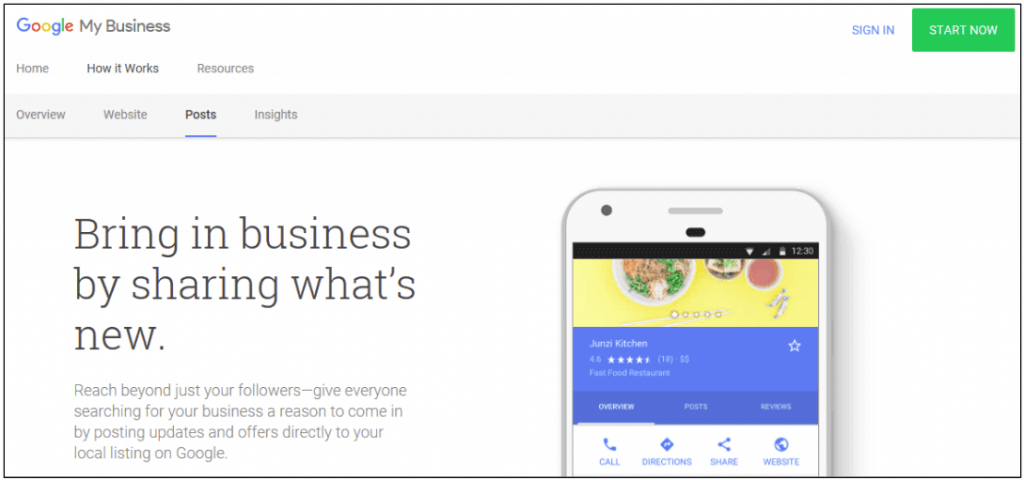 google posts landing page