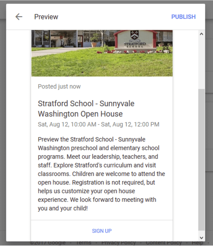 google posts stratford school preview