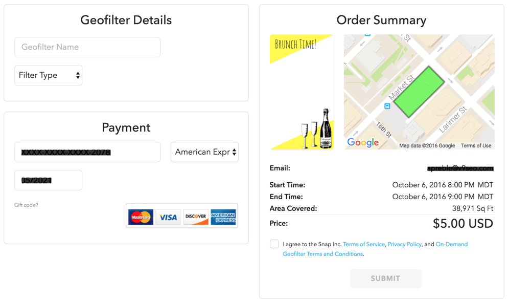 Snapchat filter order summary 