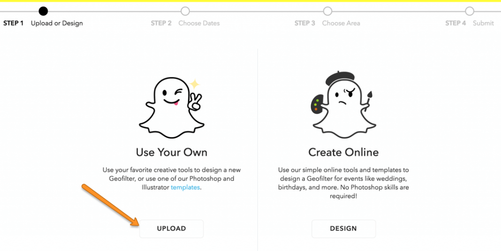 Snapchat filter upload screen 